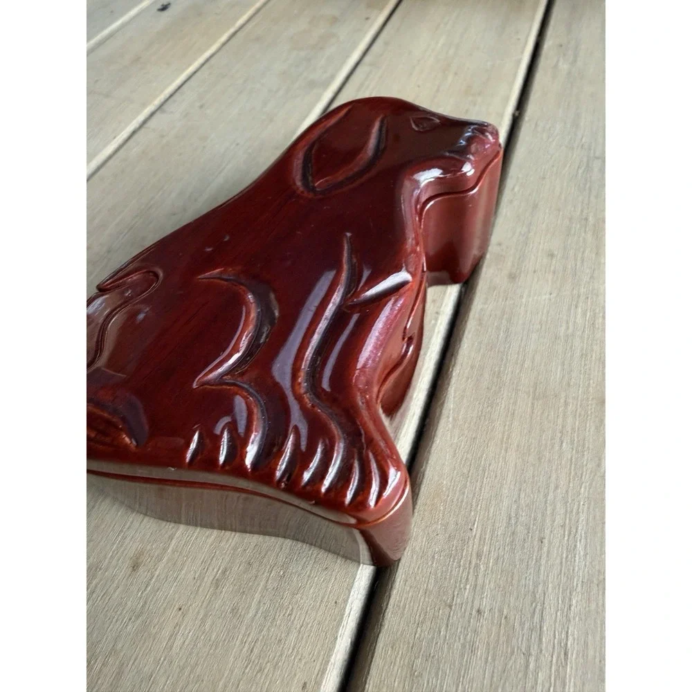 Glossy Lacquer Wooden Dog Secret Puzzle Box Hand Carved Trinket Case